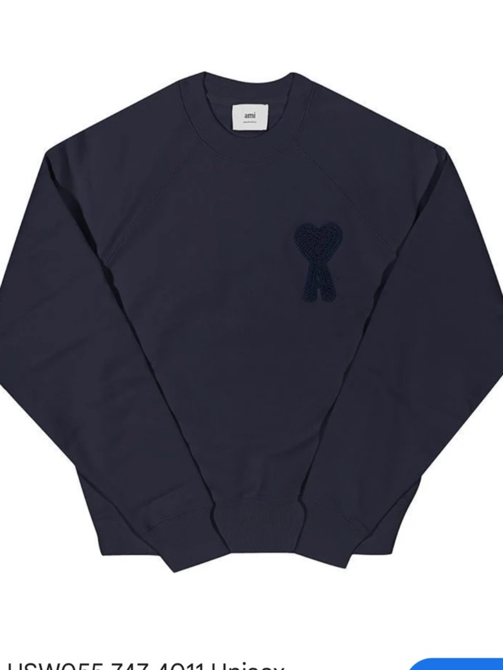Ami Alexandre Mattiussi Navy Crewneck Sweatshirt with Subtle Chest Motif